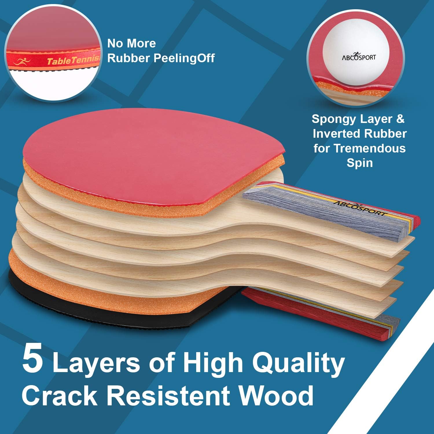 Abco Tech Ping Pong Paddle & Table Tennis Set - Pack of 4 Premium Rackets and 6 Table Tennis Balls - Soft Sponge Rubber - Ideal for Professional and Recreational Games - 2 or 4 Players : Sports & Outdoors