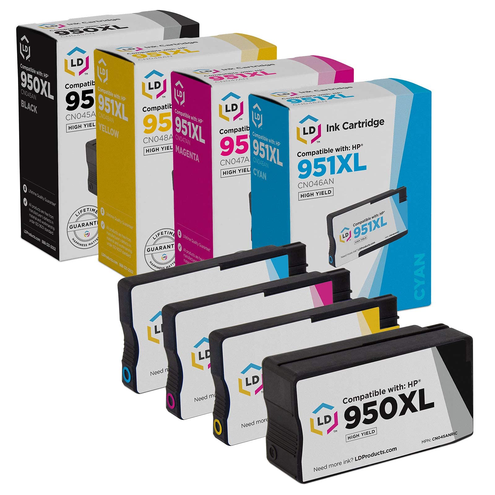 Photo 1 of LD Products Compatible Ink Cartridge Replacements for HP 950XL & HP 951XL for Office Jet 251dw 276dw MFP 8100 8600 8610 8615 8616 8620 8625 8630 (Black, Cyan, Magenta, Yellow, 4-Set)