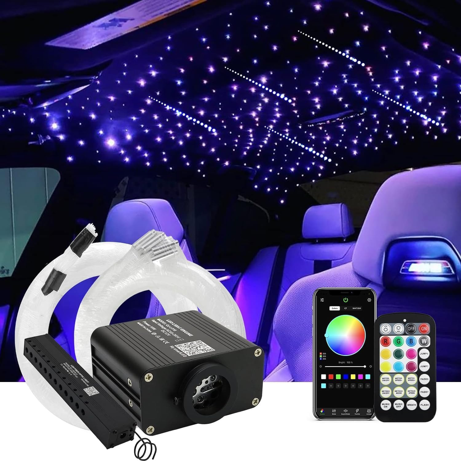 Callsky Upgraded 16W Twinkle Starlight Headliner Kit Shooting Star Twinkle&Sound Activated 600pcs 0.03in 9.8ft Cables Fiber Optic Lighting Meteor Kit for Car Home Ceiling Roof Decor