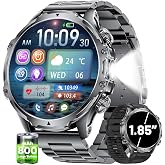 Militrary Smart Watch for Men,1.85" HD/800mAh Battery Smart watches for Android/iOS (Bluetooth Call Answer/Calls)Fitness Tracker,100+ Sports/LED Flashlight/IP68 Waterproof/Sleep Tracker Smartwatch