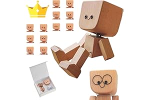 Shaking Wooden Man Figurine for Car Dashboard, Handmade Shake Feet Woodens Doll, 5cm Interactive Car & Desk Buddy with 12 Mag