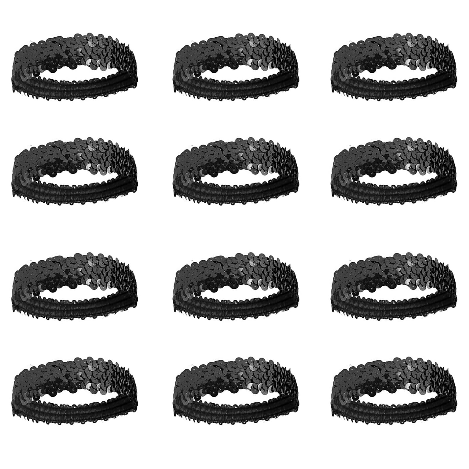 12PCS Elastic Sparkly Headband,Black Sequin Headbands For Women,Non-Slip Glitter Sport Headband