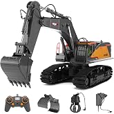 kolegend 1:14 RC Excavator 25 Channel 4 in 1 Construction Toys,Remote Control Vehicles Tractor Sandbox Toys Digger,with Metal Bucket,Drill Bit,Gripper &amp; Wood Gripper RC Truck