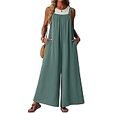 Lepunuo Womens Casual Jumpsuits Summer Boho Wide Leg Rompers Sleeveless Overalls Pleated Jumpers with Pockets