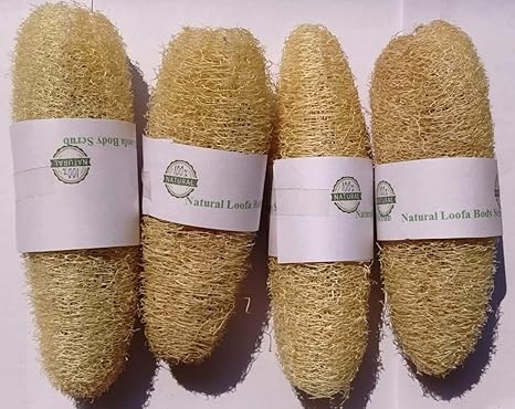 Vaibhav 4 Pieces 100% Natural Organic Body Scrubber Loufah Sponges for Bathing - 12 cm to 18cm