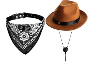 Fumwase Small Dog Cowboy Hat Halloween Costumes for Dogs Cat Pet Cowboy Costume Puppy Hats Dog Costume Dog Cat Costume Accessories for Party Festival and Daily Wearing (Brown Hat + Black)