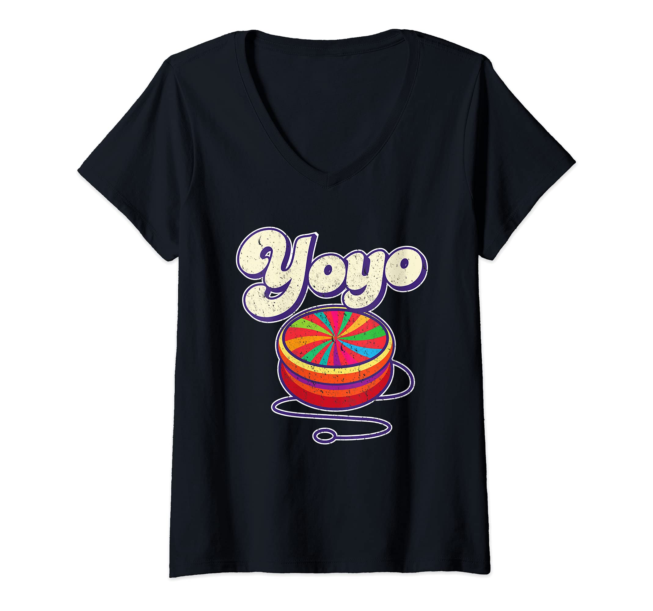 Womens 70's Yoyo Colorful Retro Vintage Toy I Awesome Yoyo V-Neck T-Shirt