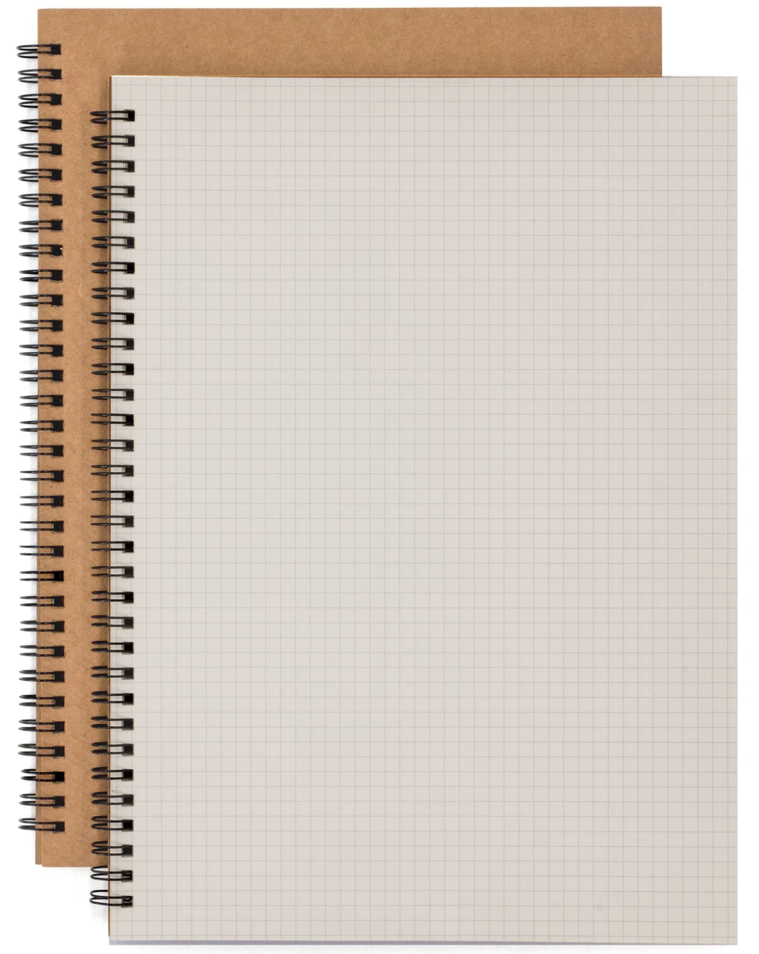 Cemiplus 2 Pack A4 Grid Spiral Notebook, Kraft Cover 5mm Square Grid/Gridded Pages, Graph Ruled Wirebound Notebooks Bulk Journals