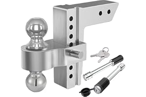 PROEZE Adjustable Trailer Hitch Ball Mount, Fits 2-Inch Receiver, 6-Inch Drop/Rise Aluminum Drop Hitch, 12500LBS, 2-Inch and 2-5/16-Inch Balls Equipped with 2 latches with Locks