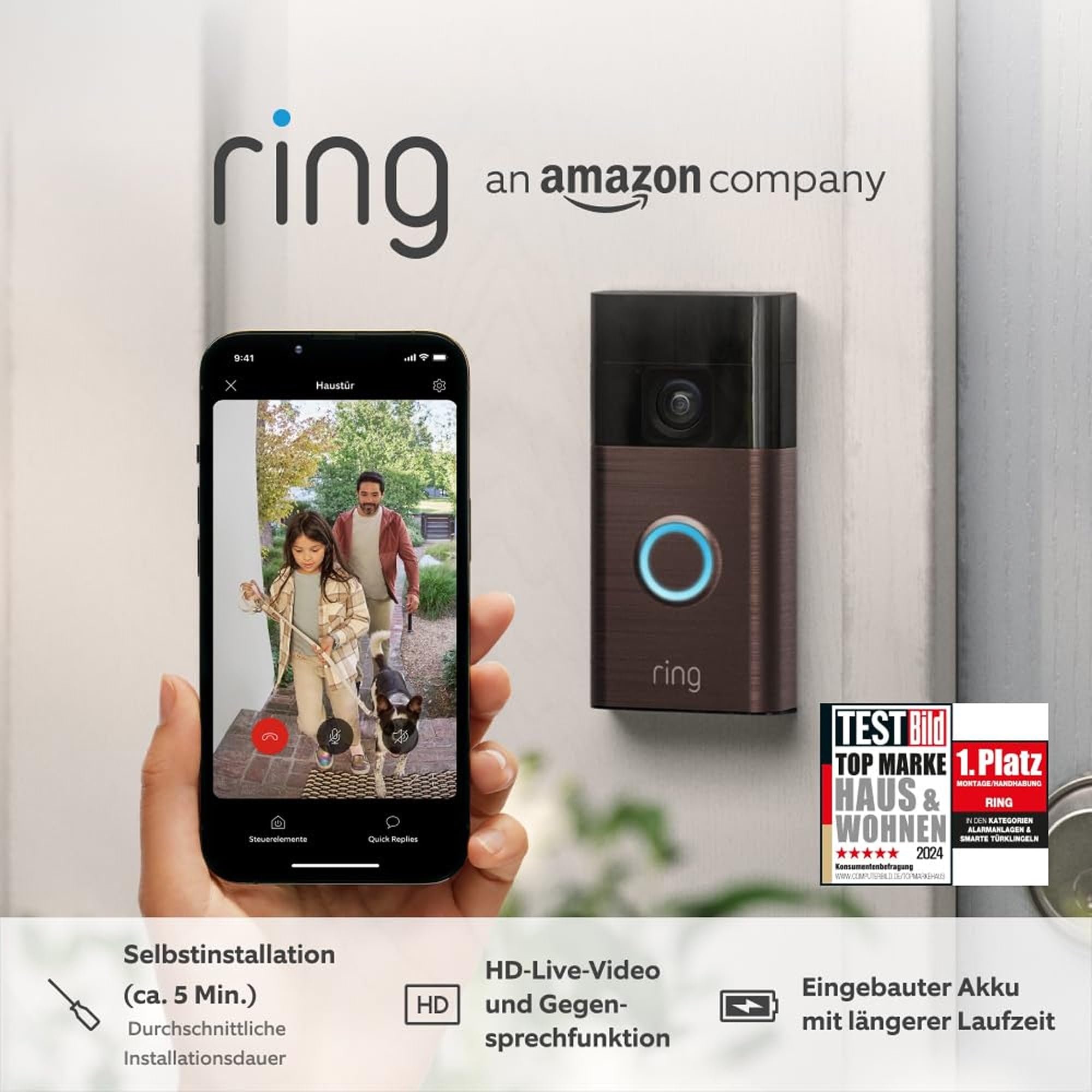 Ring Akku-Videotürklingel (Battery Video Doorbell) + Chime (3. Gen.) | Kabellose Videotürklingel-Sicherheitskamera | Kopf-bis-Fuß-Aufnahme, einfache Installation | 30 Tage Gratiszeitraum für Ring Home 2