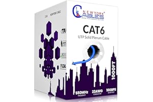 NewYork Cables | CAT6 Plenum Cable 1000FT | 23AWG, UTP 4Pairs, 550MHz 10Gbps Most Certified (CMP) Rated | Fire-Resistant | Bu