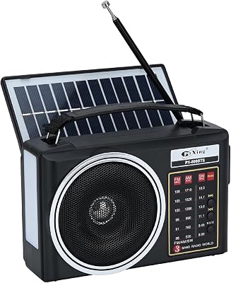 Radio Am/FM/SW Bluetooth Retro portátil y compacta con Panel Solar, iluminación LED portátil, batería Recargable, Reproductor MP3 Compatible con Tarjeta TF/USB (Negro)