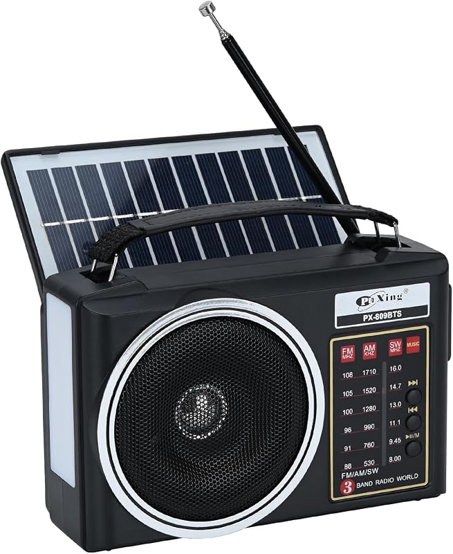 Radio Am/FM/SW Bluetooth Retro portátil y compacta con Panel Solar, iluminación LED portátil, batería Recargable, Reproductor MP3 Compatible con Tarjeta TF/USB (Negro) — foto 1 de 7