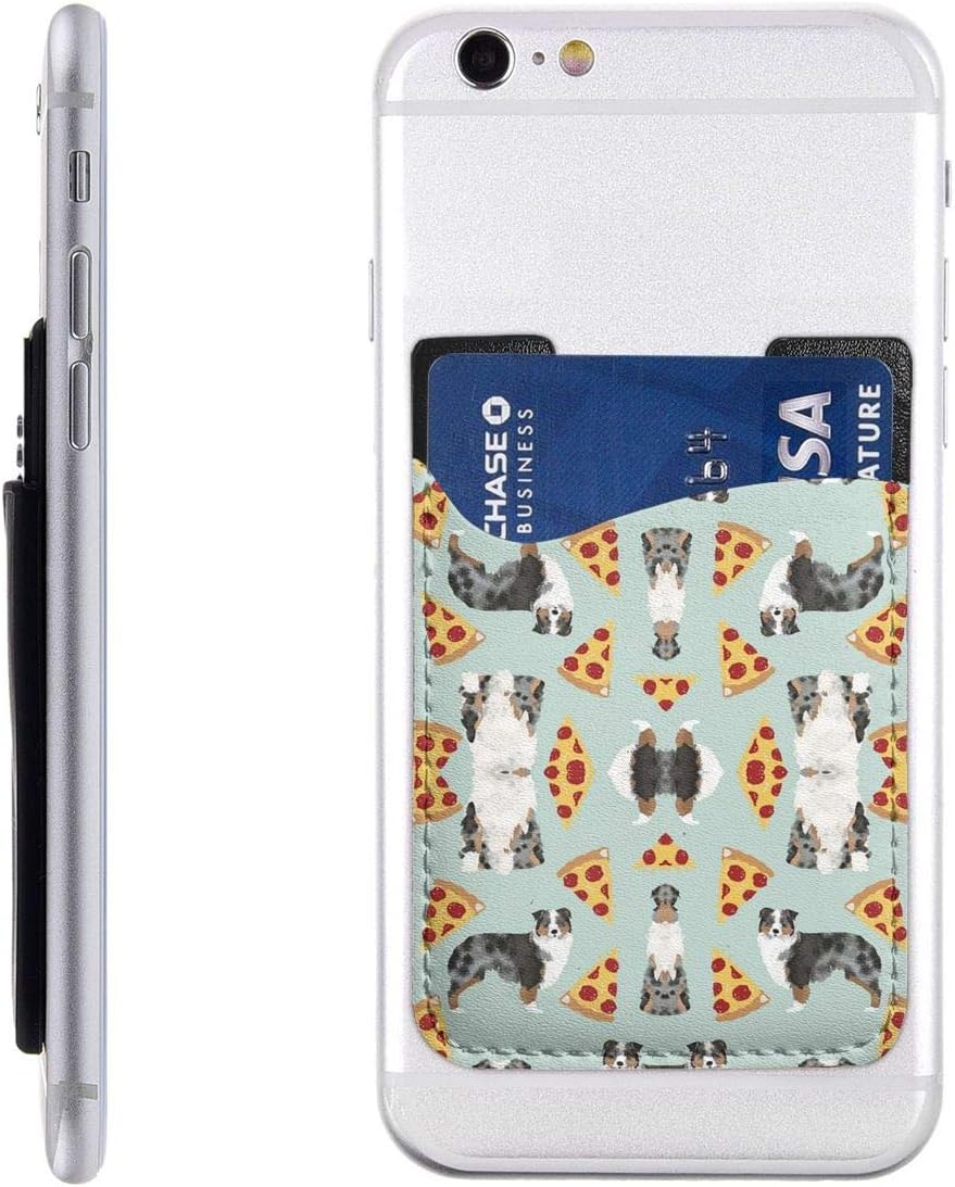 Australian Shepherd Pizza Funny Cute Ultra Slim Phone Pocket ID Credit Card Holder Sleeves Pouch Compatible All Smartphones