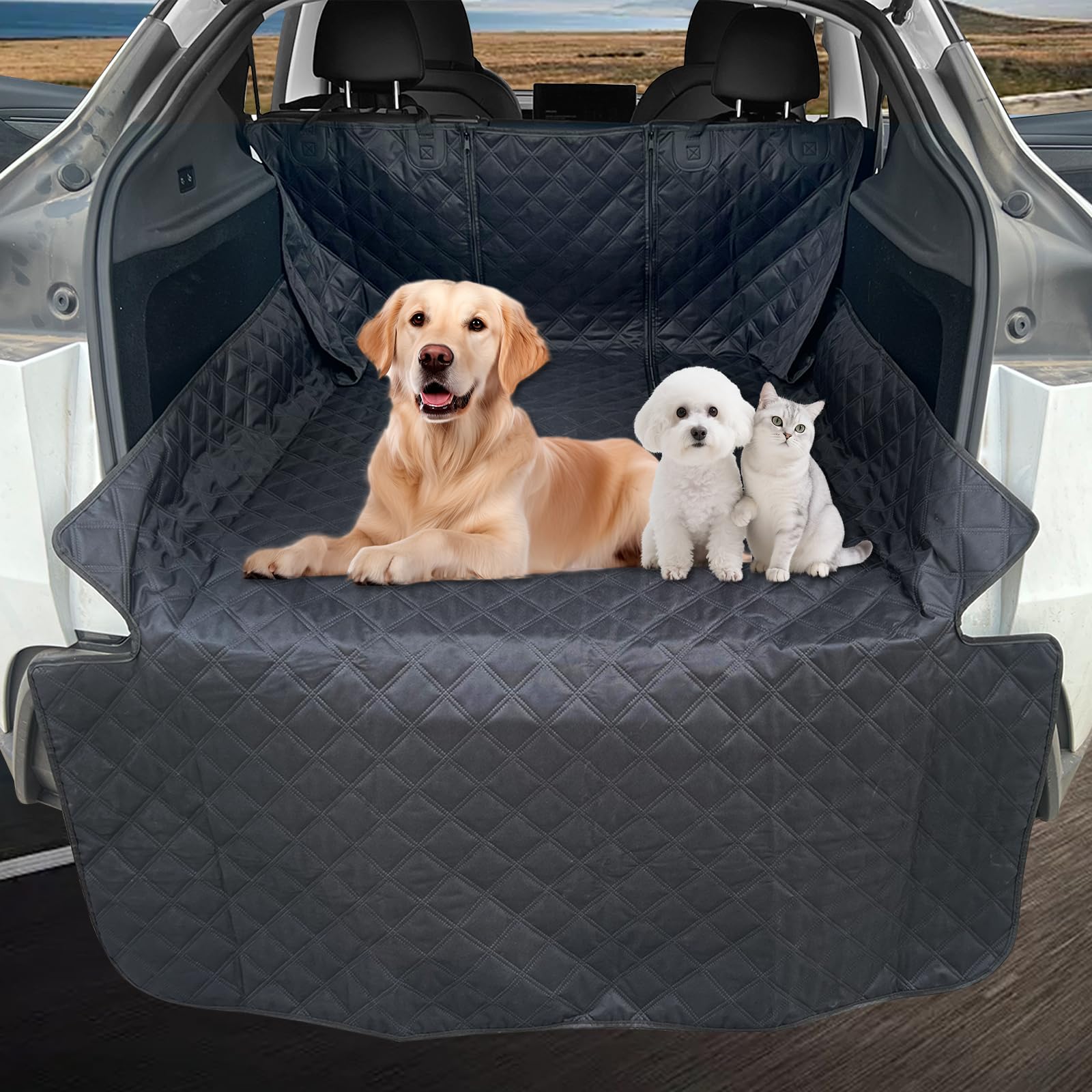 Photo 1 of HTASFGA SUV Cargo Liner for Fold Down Split Seats, Durable Cargo Mat for SUV, Armrest Pass-Through Compatible, Waterproof, Easy to Clean, Non-Slip - Large Size, Black