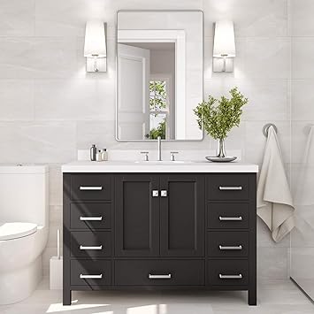 Ariel Bathroom Vanity 49 Inch With Pure White Quartz Countertop And Oval Sink In Espresso 2 Soft Closing Doors 9 Full Extension Dovetail Drawers With Backsplash No Mirror Amazon Com