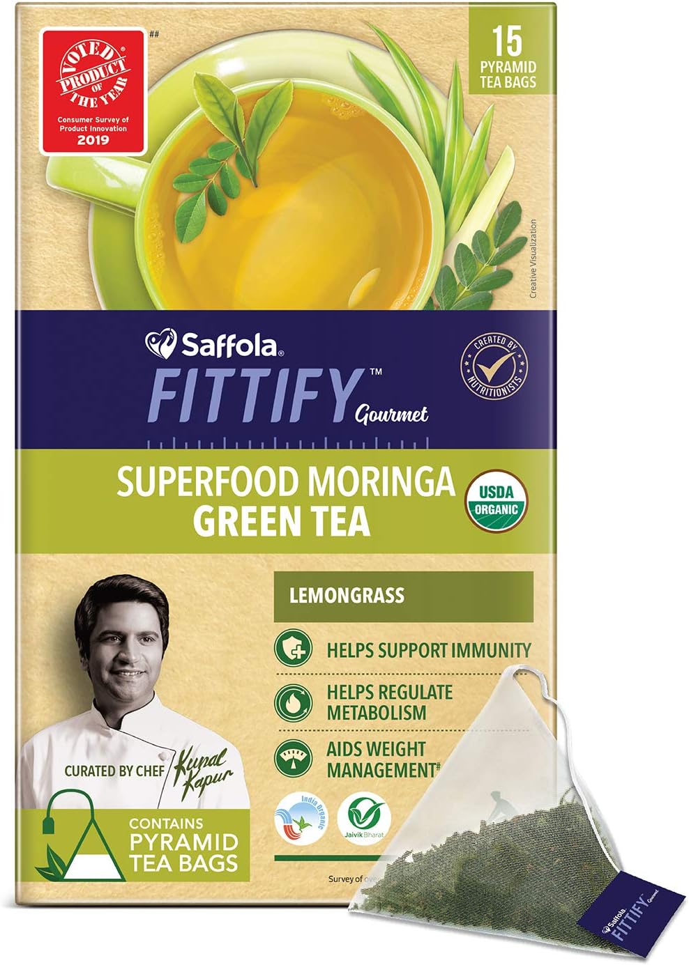 Saffola FITTIFY Gourmet Superfood Moringa Green Tea, Lemongrass, 15 Sachets, 37.5g