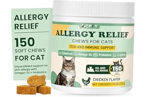 CPFK Cat Allergy Relief for Cats, 150 Soft Chews for Cat Itch and Allergy Relief with Omega-3 and Probiotics Coat Health, Immune Boost and Seasonal Allergies Chicken Flavor Chews
