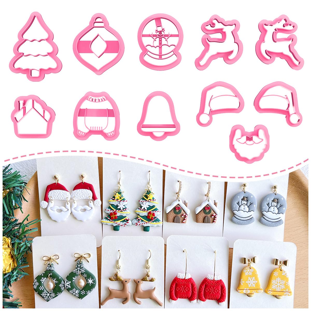 Keoker KEOKER Clay Christmas Polymer Cutters for Earrings, 11 Shapes Winter Cutter