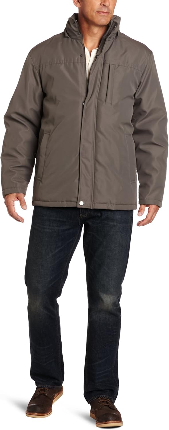 Haggar Men's Aqua Tech Classic Hooded Jacket, Olive Mist, Large at Amazon Menâs Clothing store 