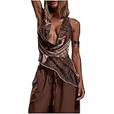 SweatyRocks Women's Boho Cowl Neck Tie Backless Halter Top Asymmetrical Sleeveless Party Tops