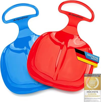 Alpenflitzer 2x Bob Sledges with Handle Kids Snow Sledge Blue Red Toboggan