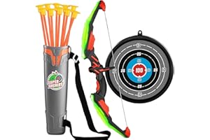 KIZJORYA Bow and Arrow Set, LED Light Up Archery Toy Set, Sports & Outdoor Play Toys for Toddlers with 10 Suction Cup Arrows Hanging Target Quiver Bow, Gift for Kids Children Boys Girls Ages 4-6 8-12
