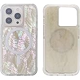 Magnetic Case for iPhone 16 Pro Max 6.9 inch Compatible with MagSafe Charging Bling Shiny Real Seashell Pattern Protective Cute Cover (Beige Mother of Pearl)