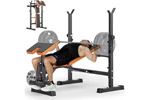 YOLEO 6 in 1 Weight Bench Set for Home Gym, Fast Folding & Adjustable Workout Bench, Bench Press Rack/Leg Extension/Preacher Curl/Sit up