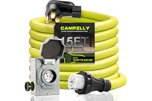 Campzlly 50 Amp Generator Cord 15FT and Power Inlet Box, NEMA 14-50P Male to SS2-50R 125/250V Twist Lock Connector with Pre-Drilled NEMA SS2-50P Generator Inlet Box for Generator to House, ETL Listed