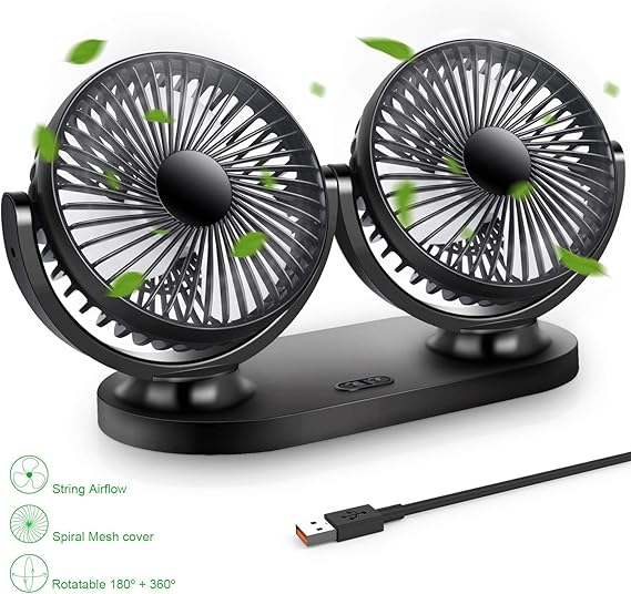STLOVe Ventilateur USB Mini Fan Double Tête Rotation 360 ° Rotation