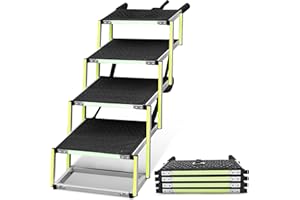Dog Stairs for Large Dogs PRIORPET - Glow in The Dark Marking - Foldable Dog ramp for Car and Small SUV - Dog Steps for Car - Non-Slip Surface - Dog Steps for Large Dog - 4 Steps