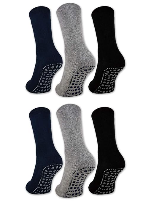 sockenkauf24 3 oder 6 Paar Damen & Herren ABS Socken PREMIUM Anti Rutsch Socken Stoppersocken Noppensocken Schwarz Blau Grau 