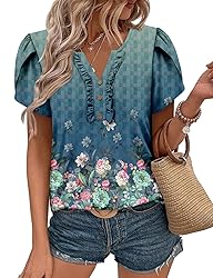 KISSMODA Women's Tunic Tops Casual V Neck Short