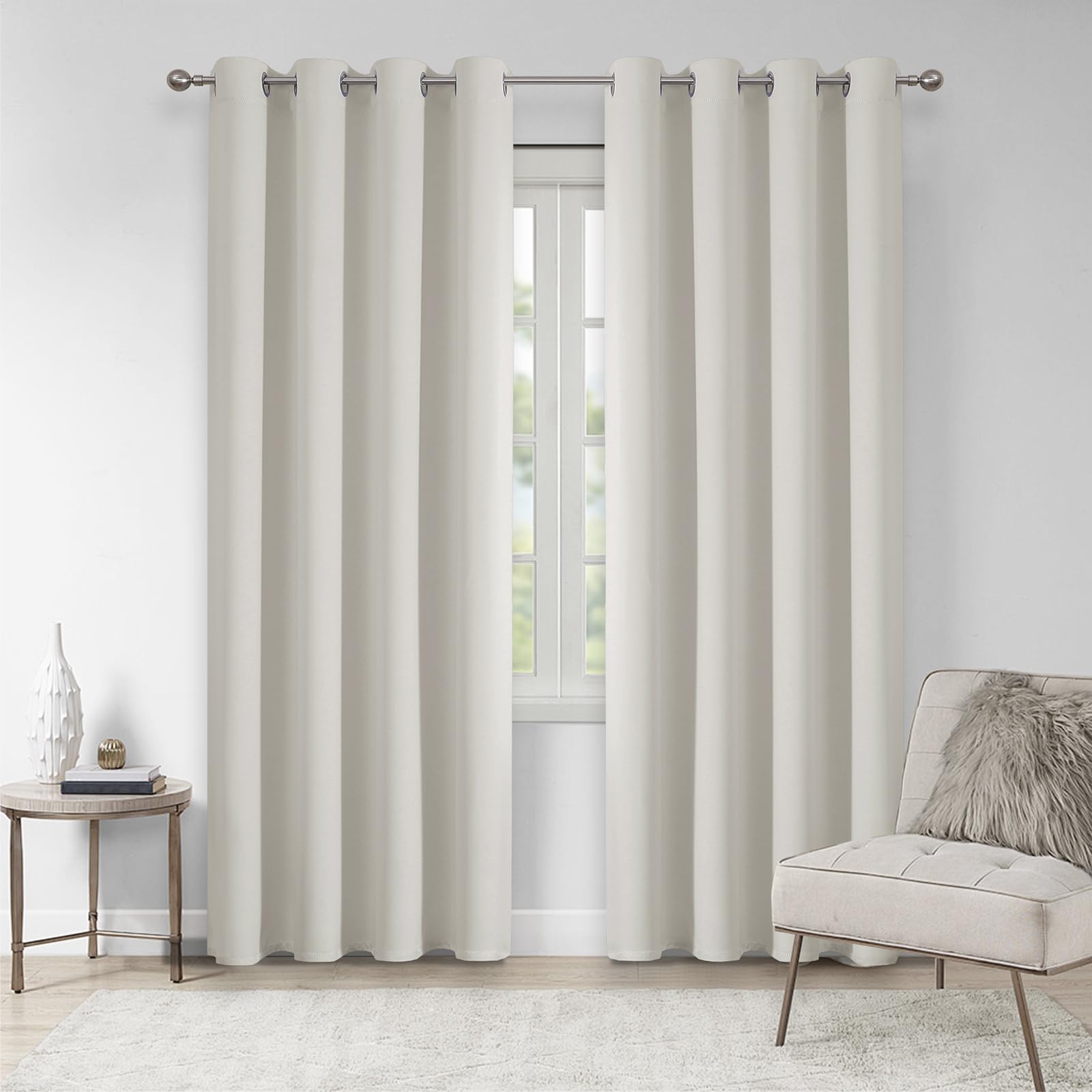 VEHEDE Light Beige Living Room Curtains, Soft Thermal Insulated Blackout Curtains for Bedroom, Eyelet Curtains 84 Drop Pair, W46 x L84 Inch, Light Beige, 2 Panels