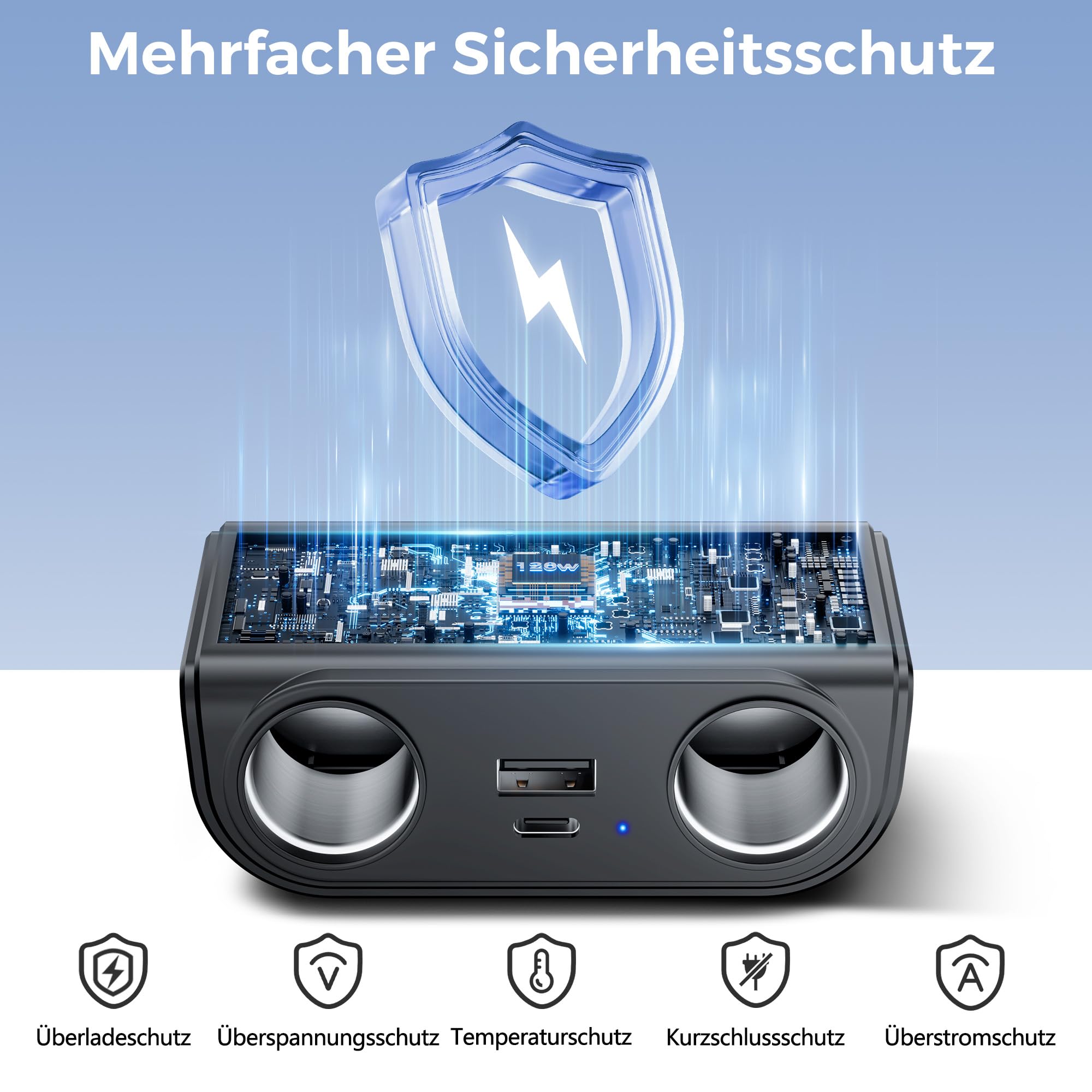 SOARUN 120W Auto Ladegerät,12V/24V KFZ Zigarettenanzünder Verteiler 6 in 1 6