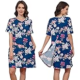 Liokoc Hospital Gowns for Women Open Back Tear Away Snap Post shoulder Dress Short Sleeve Soft Adaptive Clothing with Pockets