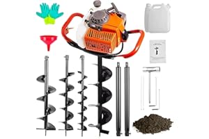 Jacgood Gas Powered 72CC Post Hole Digger for Fence and Planting with 3 Auger Drill Bits (4" 8" & 12") + 2 Extension Rods（24" & 24"）, for Farm Garden Plant Earth Auger Drill Bits.