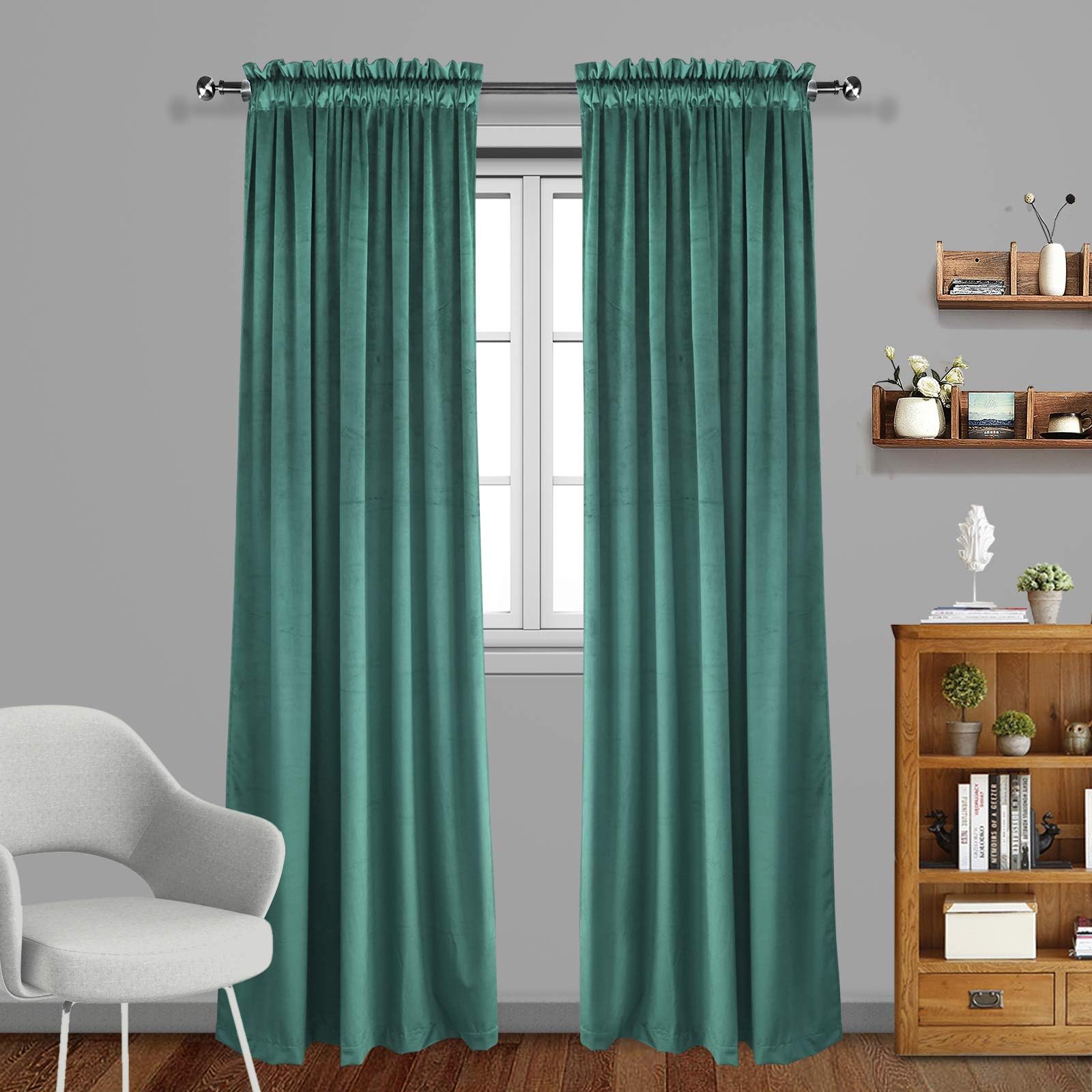 Eamior Triple Weave Microfiber Energy Saving Thermal Insulated Rod Pocket Blackout Velvet Curtains/Drapes/Panels for Living Room (1 Pair, 84 inches Long, Aqua Mist)