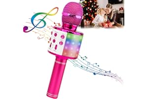 ShinePick Karaoke Microphone, 4 in 1 Wireless Microphone with LED Lights Handheld Portable Karaoke Machine, Home KTV Player, Compatible with Android & iOS Devices(Purple)