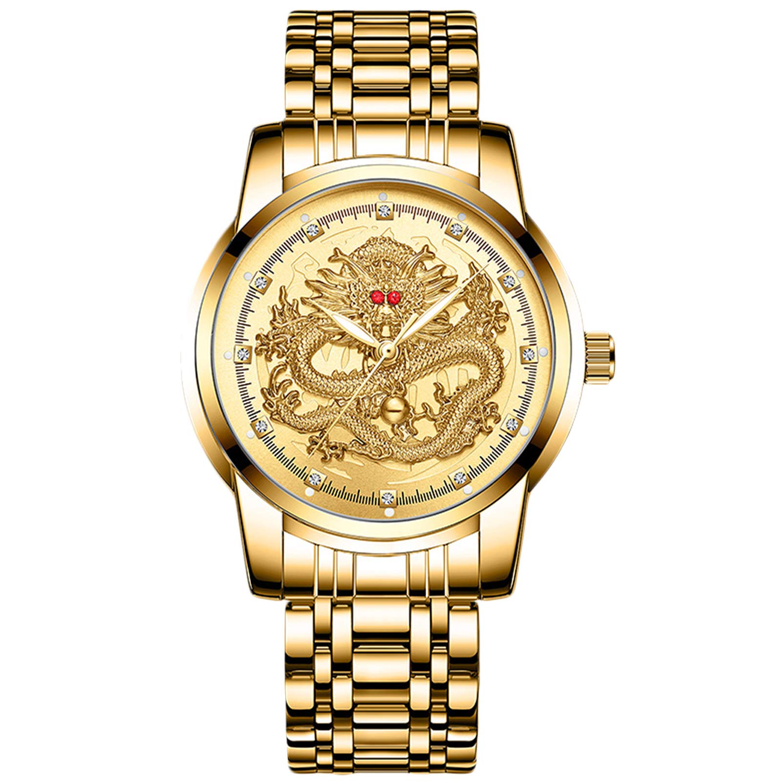 RORIOS Fashion Men's Analog Quartz Watches Stainless Steel Bracelet Waterproof Business Watches for Men, Gold, Strap, Gold, Bracelet