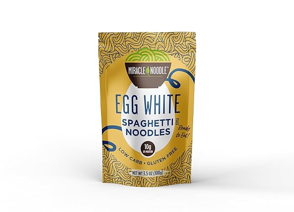 MIRACLE NOODLE EGG WHITE SPAGHETTI PASTA, 3.5 OZ (PACK OF 6), READY TO EAT EGG WHITE NOODLES, 10G PROTEIN, 45 CALORIES, 1G NET CARBS PER SERVING, HIGH PROTEIN, KETO, GLUTEN-FREE