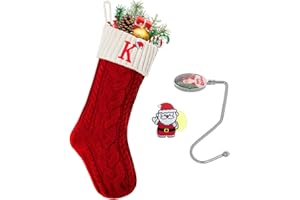 GUCCDE Christmas Stockings with Initials, Personalized Embroidered Monogram 18 Inches Knitted Christmas Stockings Fireplace Xmas Stockings for Kids,Family Holiday Party Decoration Red and White Letter K