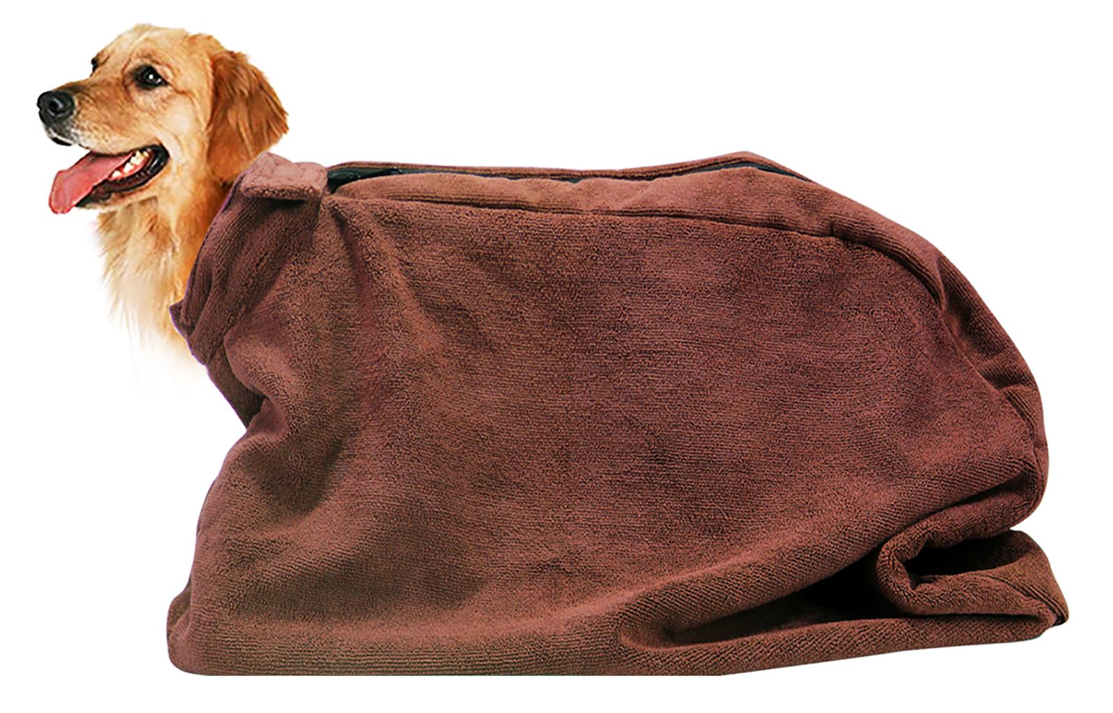 Geyecete Premium Microfiber dog towel bag Dog Drying Bag with Loop Neck Strap,dog bag towel for Large,Medium,Small Dogs-Brown-M — image 1
