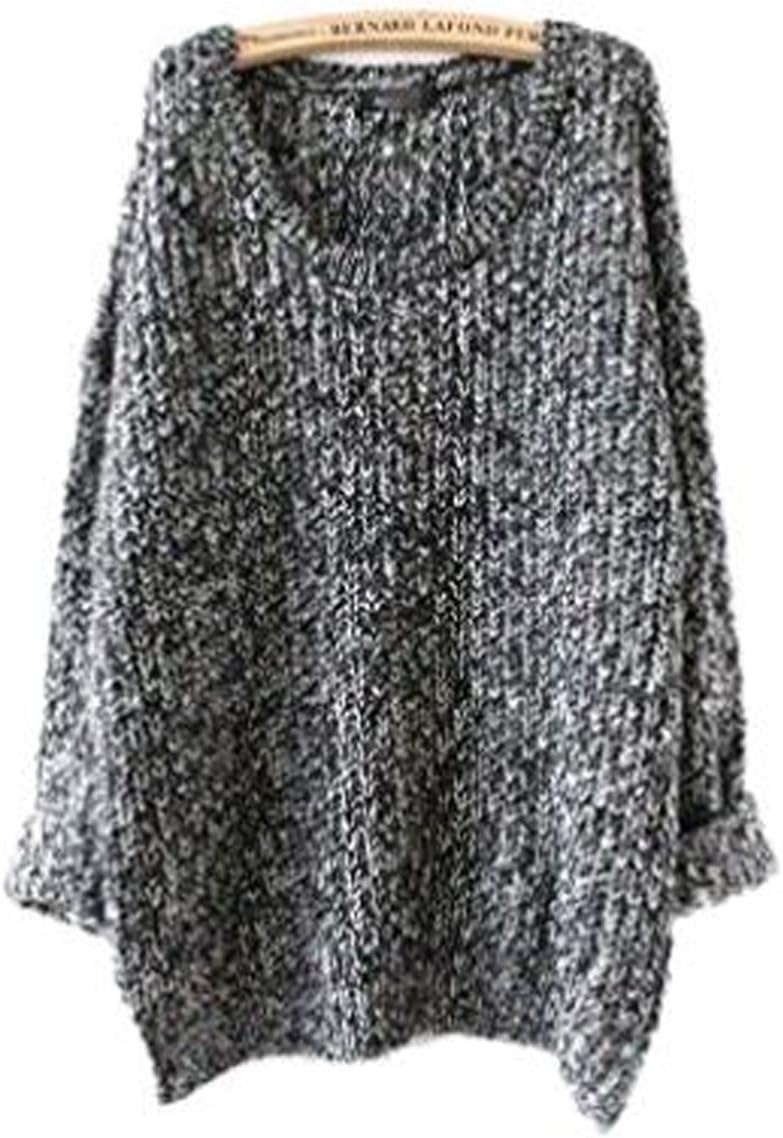WAREN Women's Fashion Oversized Knitted Crewneck Casual Pullovers Sweater (XL, Grey)