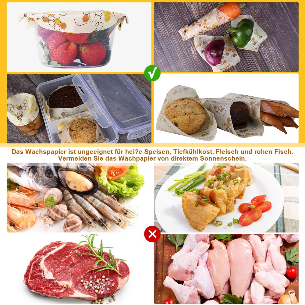 AYOUYA Wachspapier Bienenwachstuch für Lebensmittel, Wiederverwendbar Beeswax Wraps, Reusable Food Wraps, Set mit 3 Stück, Verschiedene Größe