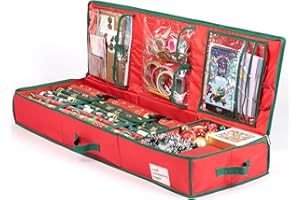 KIPHCA Wrapping Paper Organizer Storage Wrapping Paper with Flexible Partitions and Pockets, Storage Bag Fits Ribbon, Ornaments, Holiday Accessories (Red)