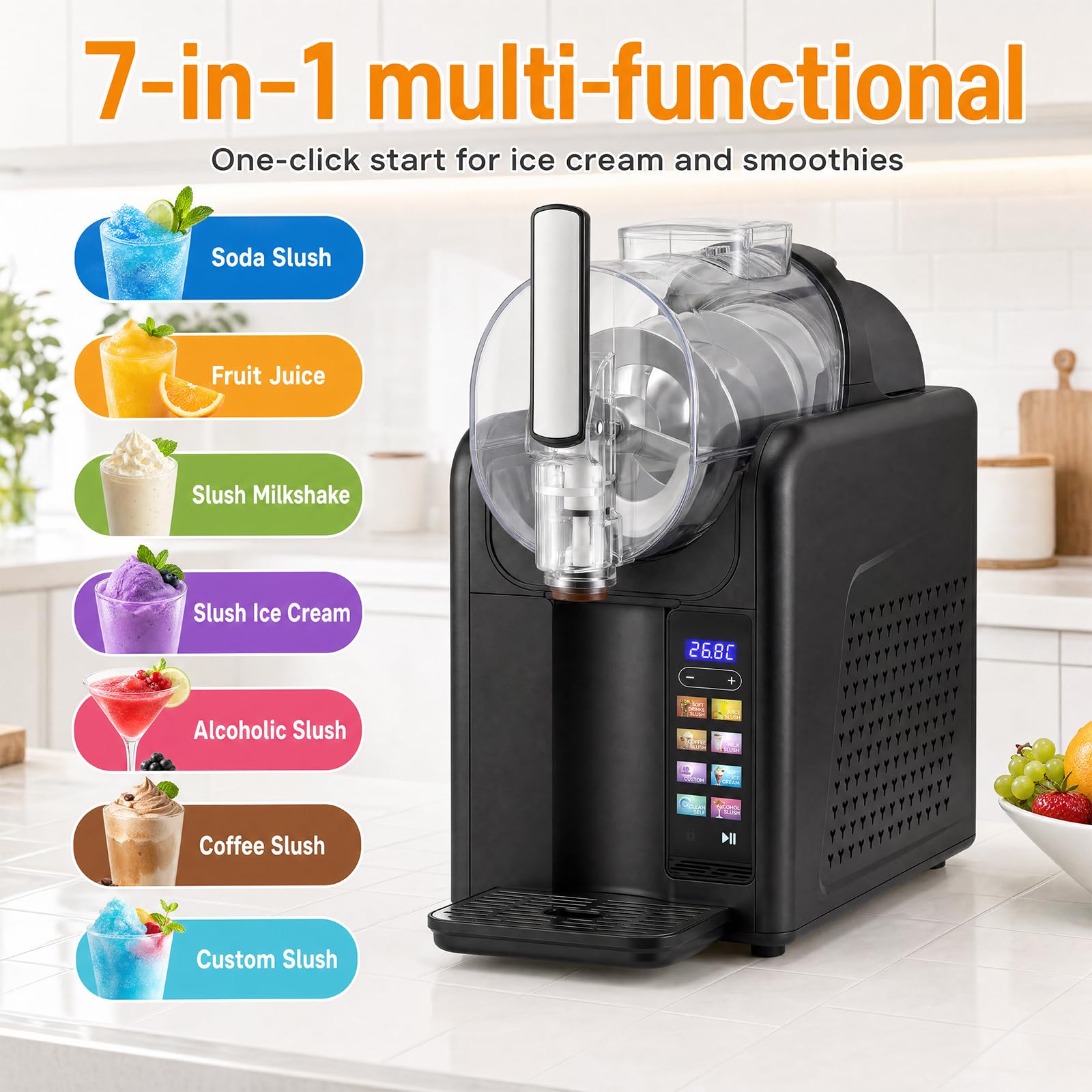 Slush Maschine eismaschine 2L Slushie,slushie maschine,Maschine mit LED-Display,7 voreingestellte Programme für Eiscreme, Smoothies, Milchshakes, Slush-Cocktails und Margarita 4