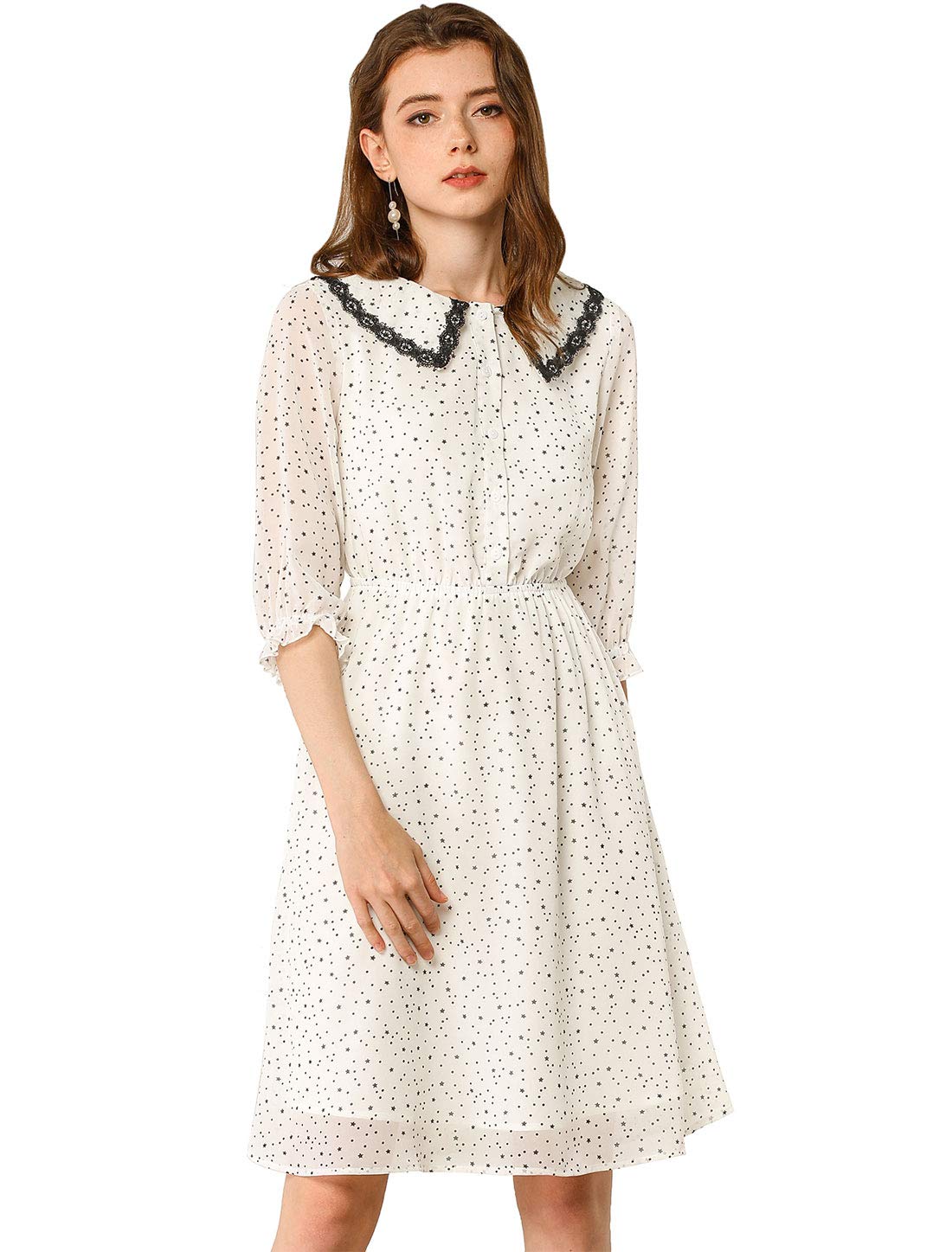 Allegra KWomen's Kawaii Peter Pan Collar Puff Half Sleeve Chiffon Shirt Dress