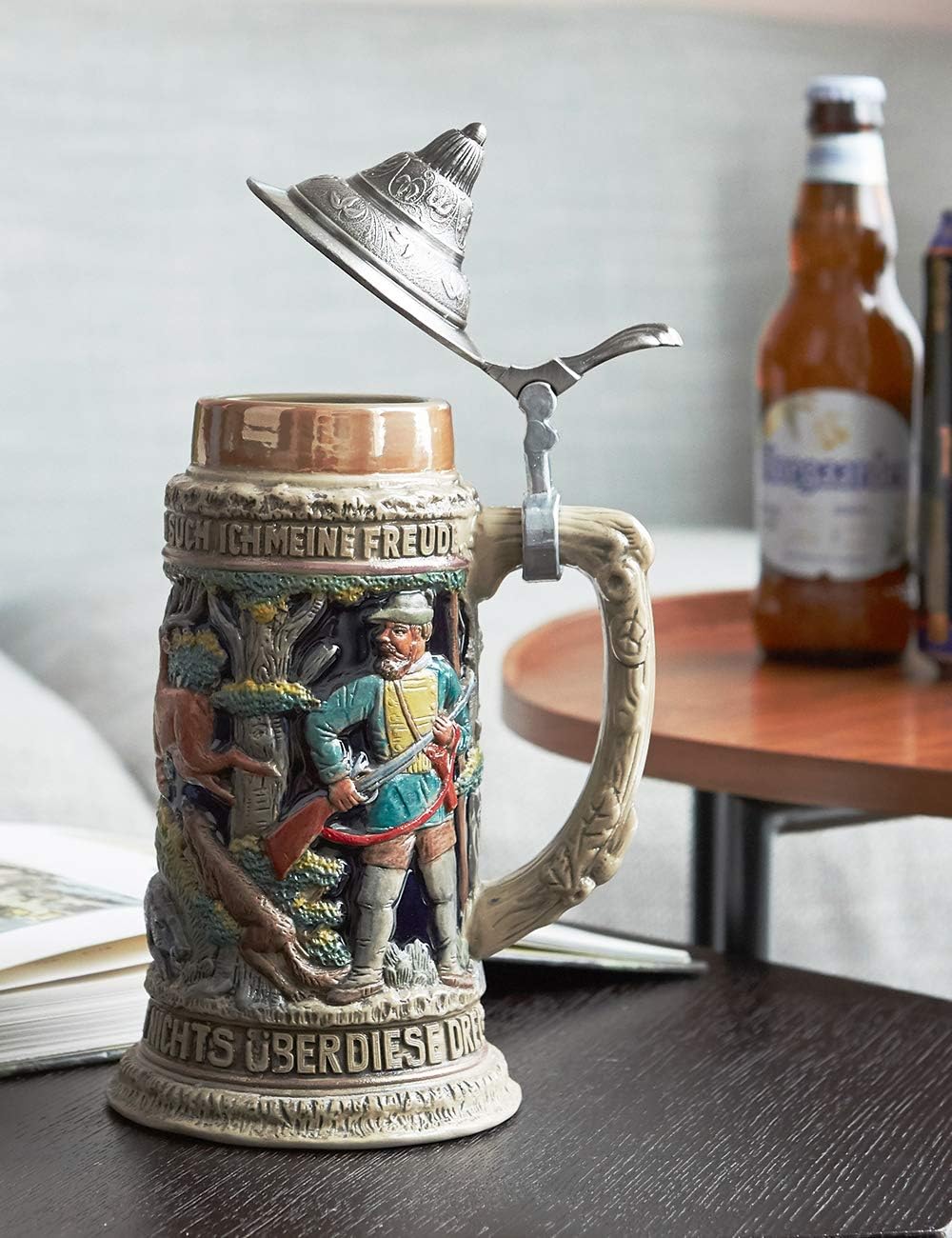 HAUCOZE Beer Stein Mug German Hunting Drinking Viking Tankard with Petwer Lid for Birthday Gifts Men Father Husband 0.6 Liter - Image 3